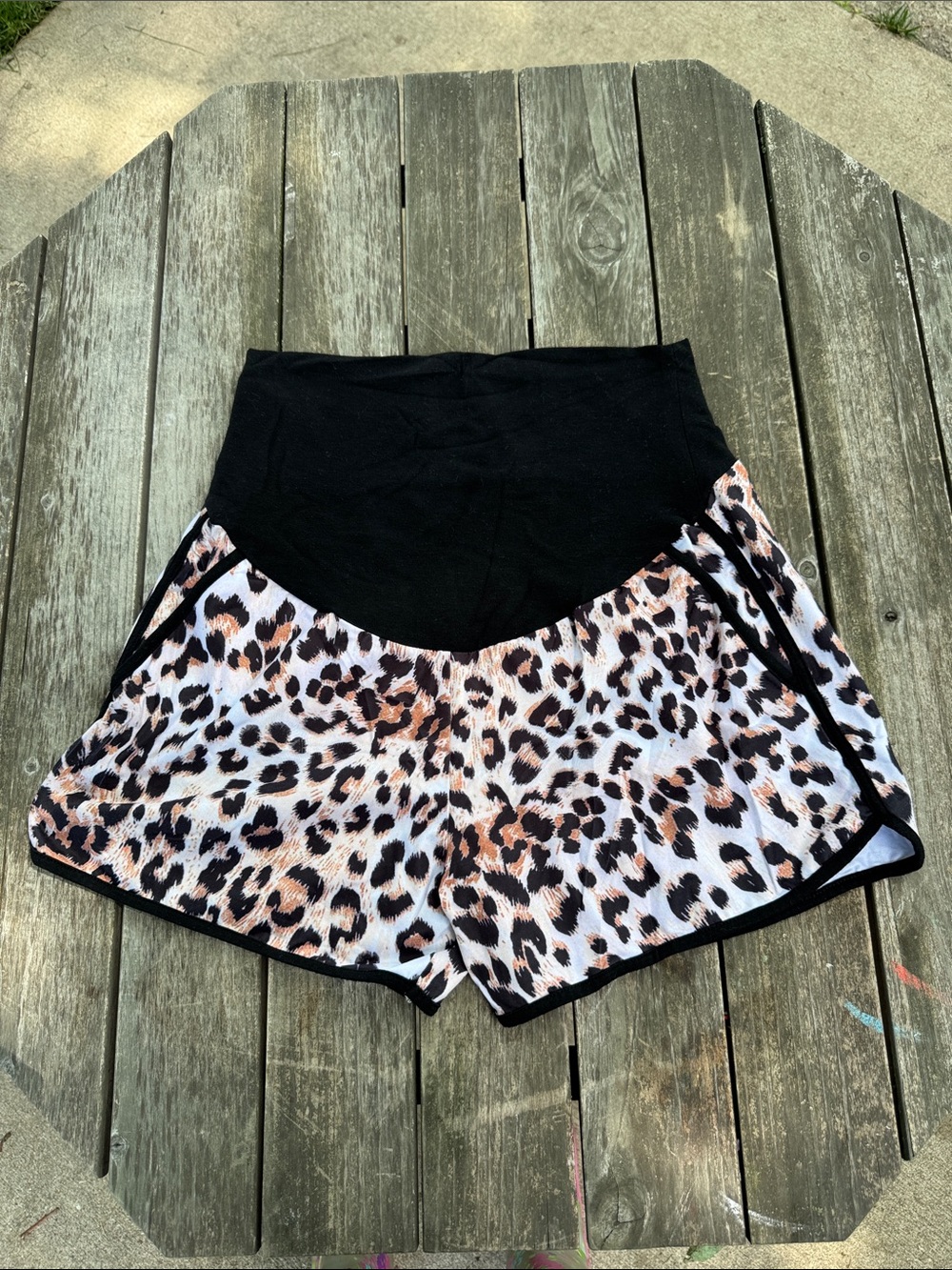 Leopard Print Maternity Shorts with Black Waistband